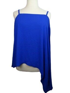 Fashion To Figure Women's Top Plus Size 1X 1 Blue Sleeveless Asymmetrical Blouse
